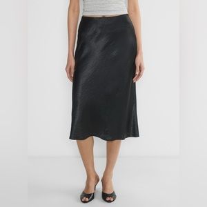 Babaton Black Slip Satin Midi Skirt
